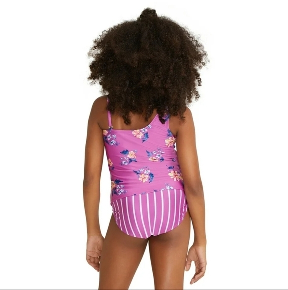 Justice sz large 12/14 two piece tankini swimsuit new with tags pink floral - Picture 2 of 6